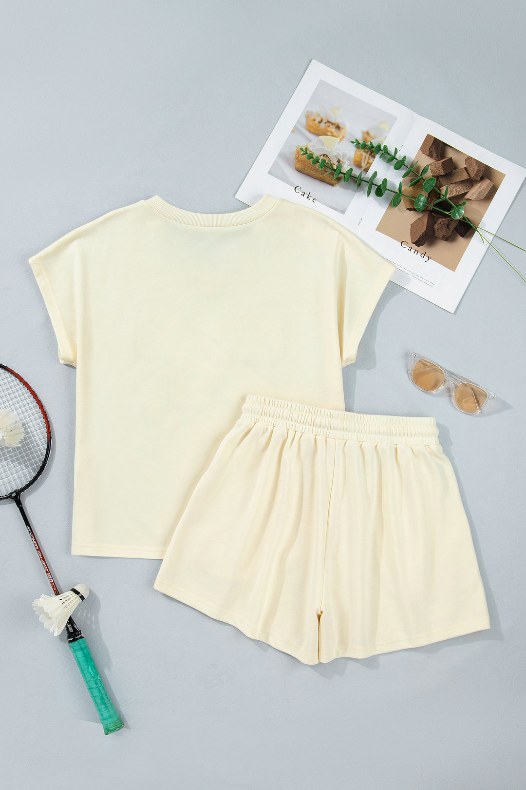 Leopard Bow Patched V Neck Loose Tee Drawstring Shorts 2pcs Outfit