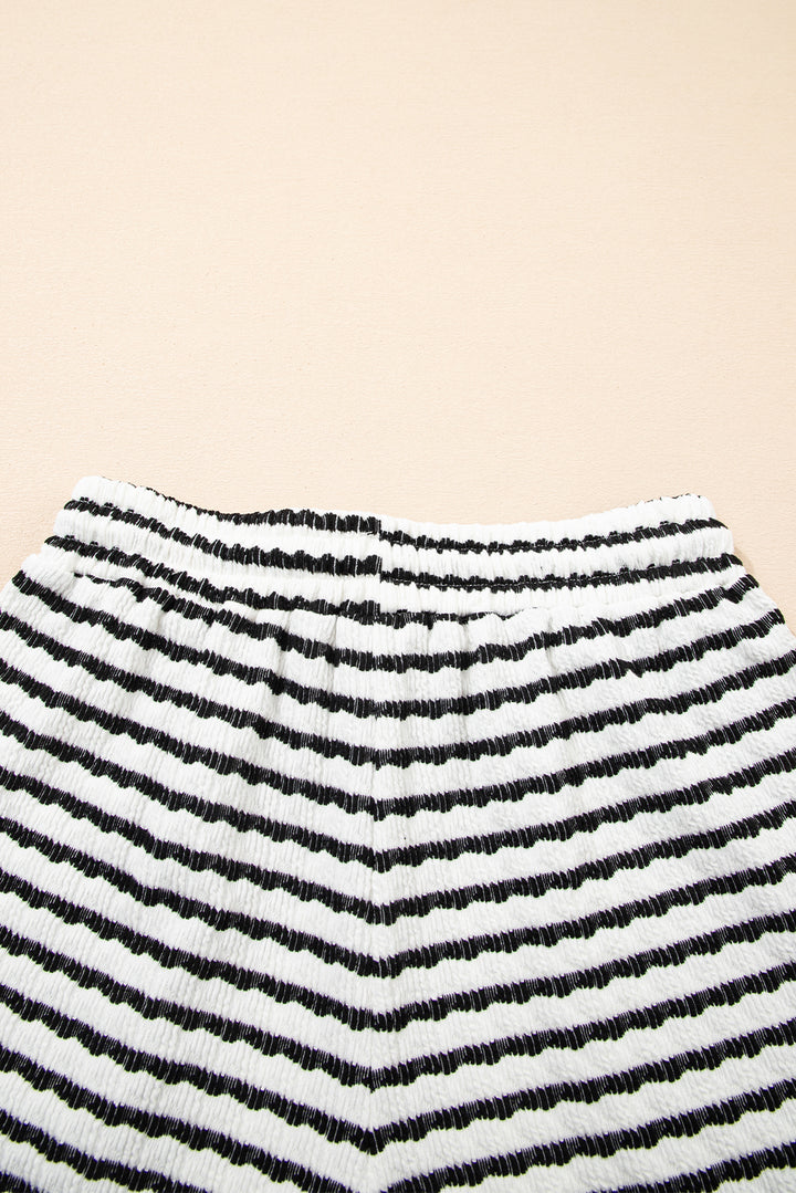 Stripe Knitted Short Sleeve Top and Drawstring Shorts Set