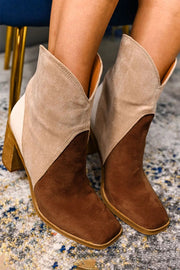 Chestnut Colorblock Suede Heeled Ankle Booties - Chestnut / 37 / 100%Polyester+100%TPR