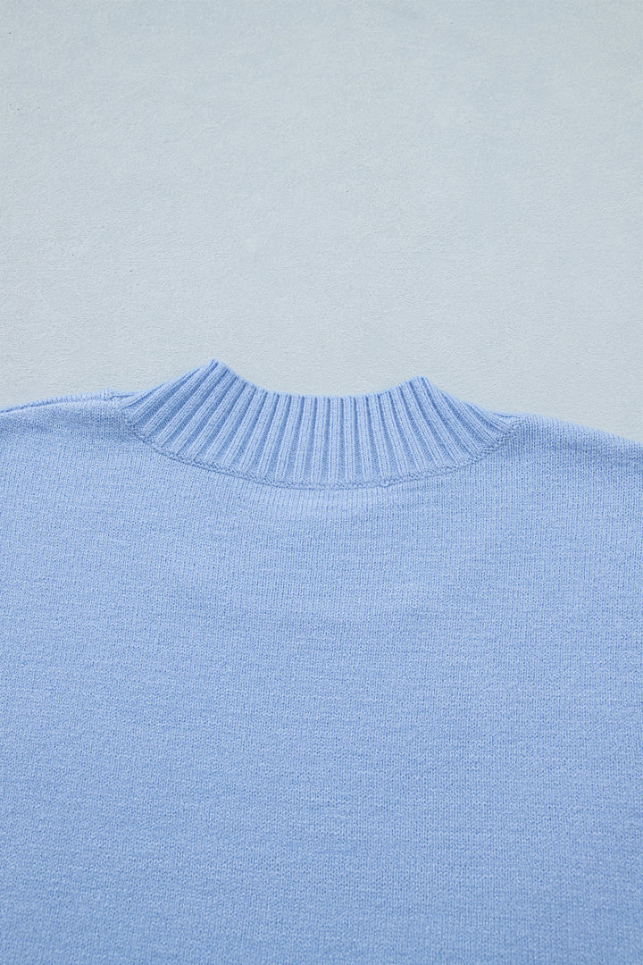 Solid Color Ribbed Trim Round Neck Ruffle Short Sleeve Sweater