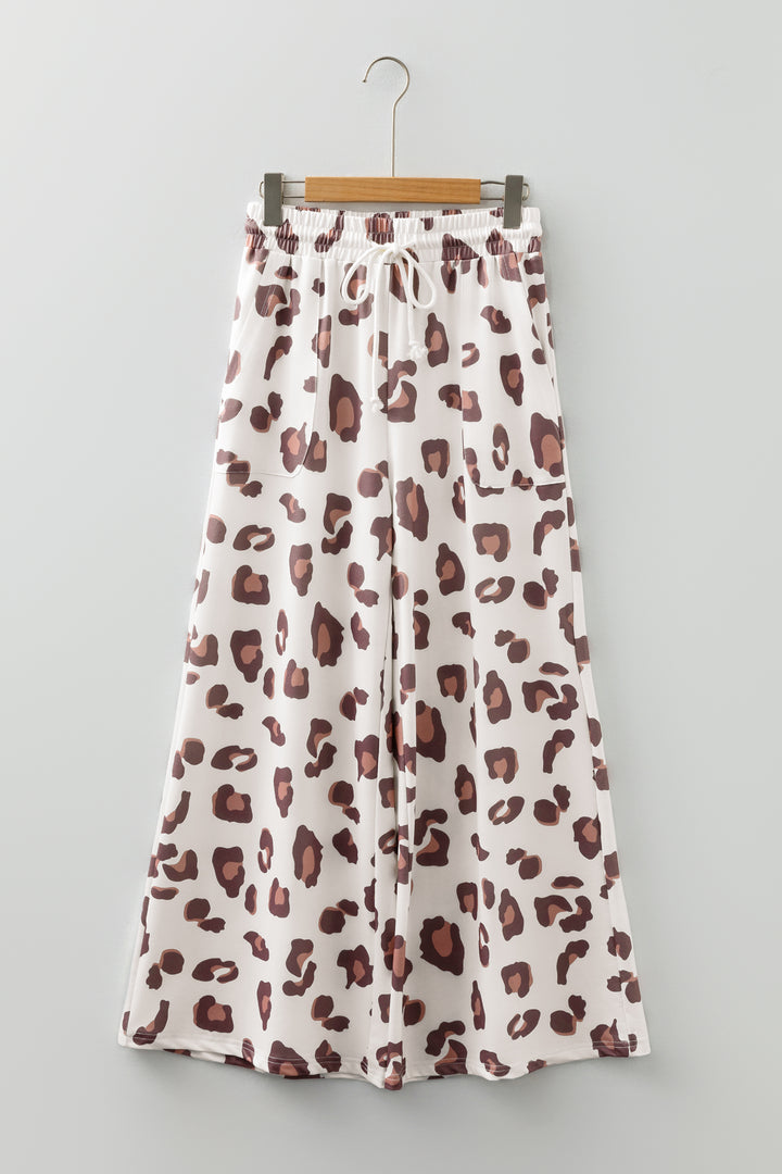 Drawstring Leopard Print Patch Pocket Loose Pants