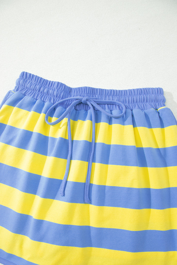Stripe Dolman Tee Drawstring Skort Athletic 2pcs Set