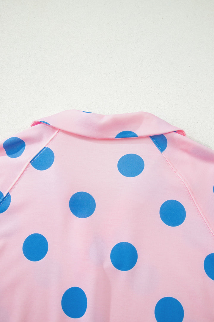 Polka Dot Print V Neck Tee Short Set