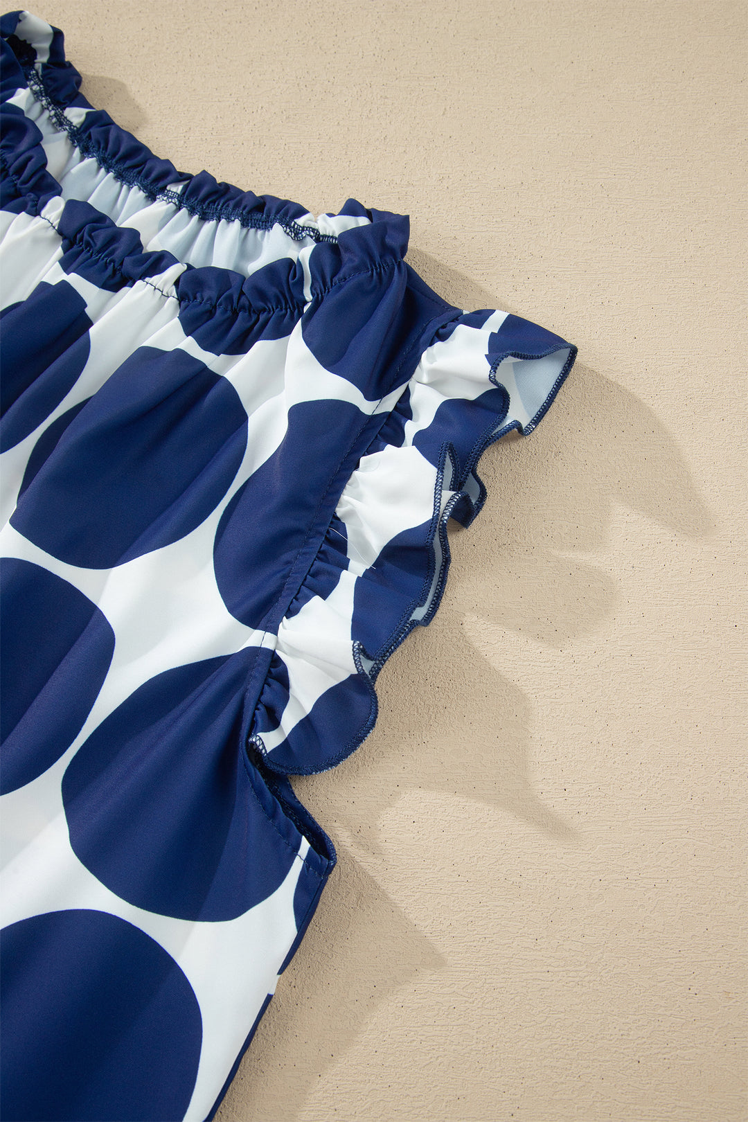 Polka Dot Print Frilled Round Neck Shift Tank Top