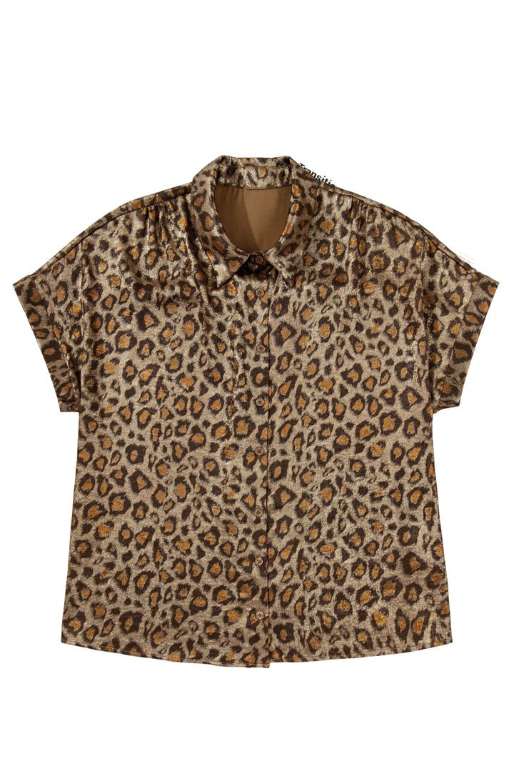 Gold Plus Size Leopard Print Short Sleeve Dolman Shirt
