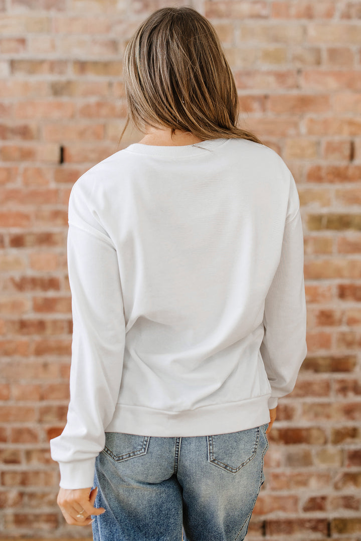 White Pearl Plaid Christmas Tree Patched Drop Shoulder Sweatshirt