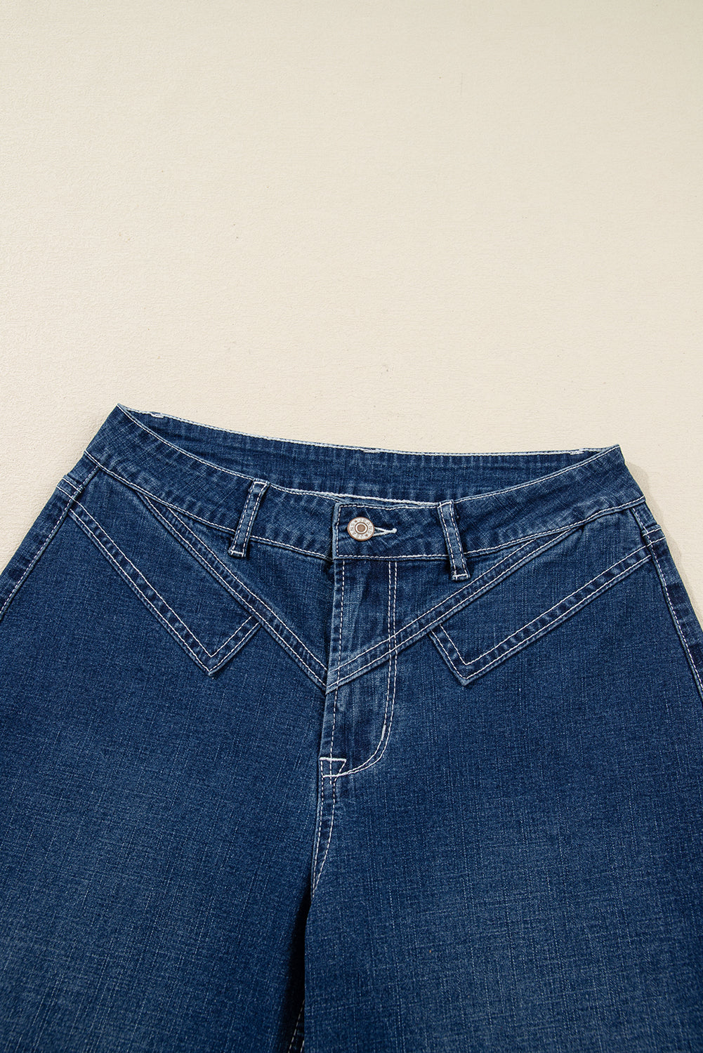 Sail Blue Stitched Waist Detail Loose Cuffed Jeans