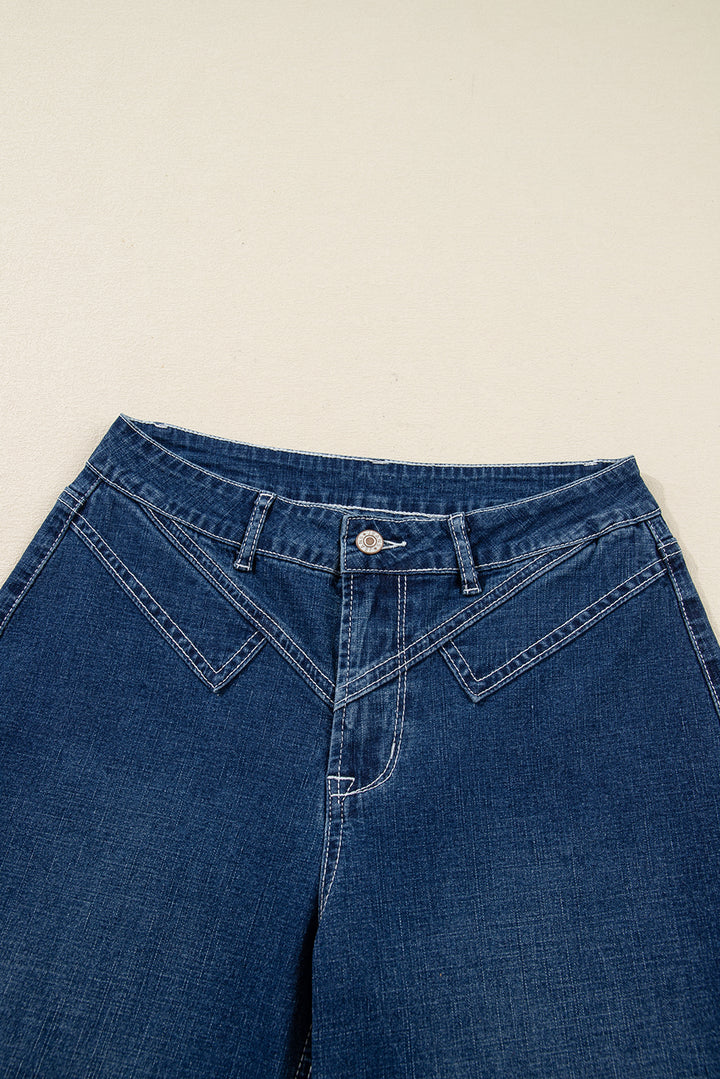 Sail Blue Stitched Waist Detail Loose Cuffed Jeans