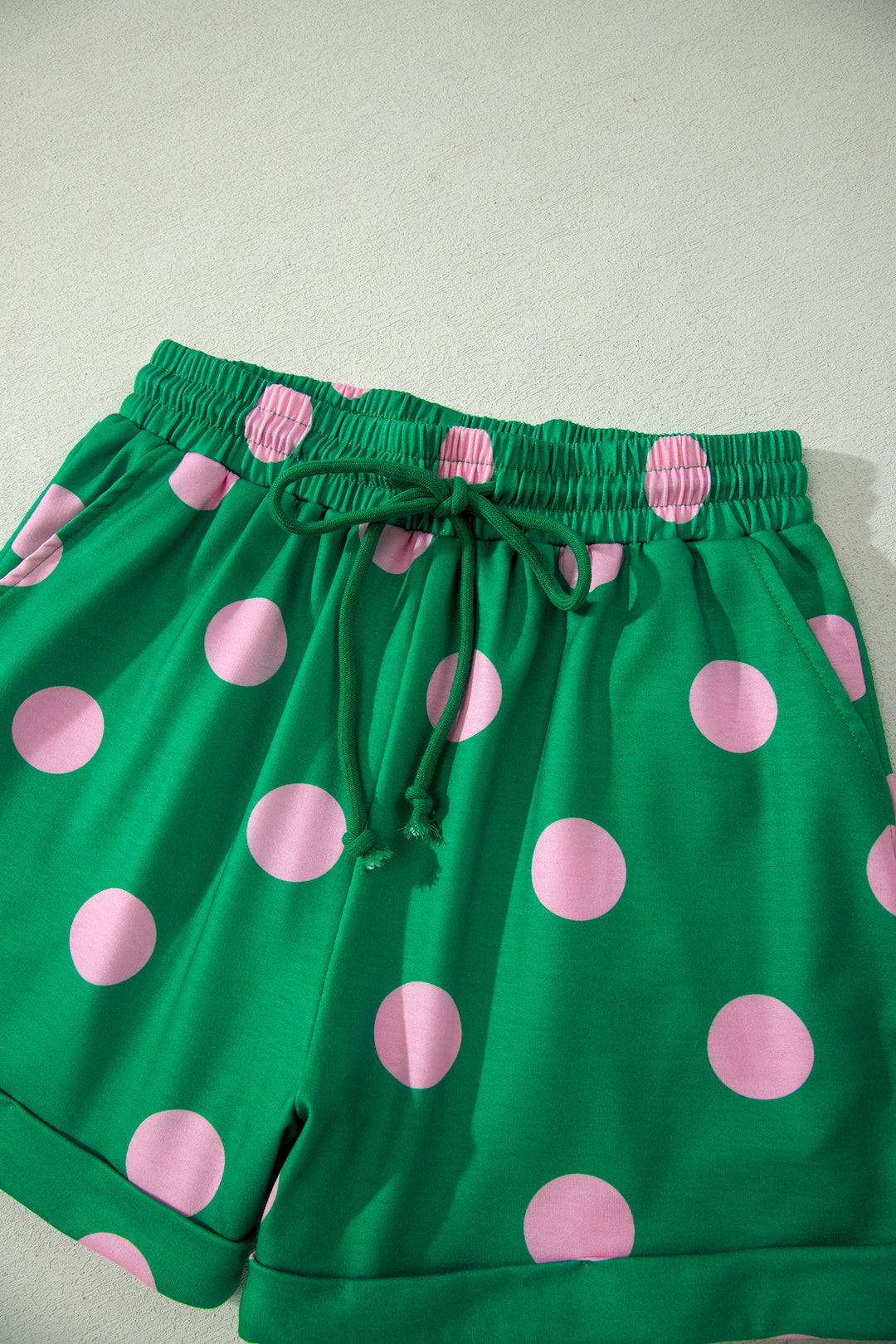 Polka Dot Print V Neck Tee Short Set