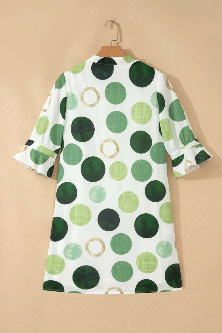 Polka Dot Print Flounced Half Sleeve Casual Vacation Style Mini Dress