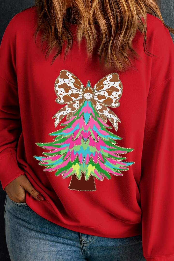 Bow Knot Christmas Tree Graphic Plus Size Sweatshirt