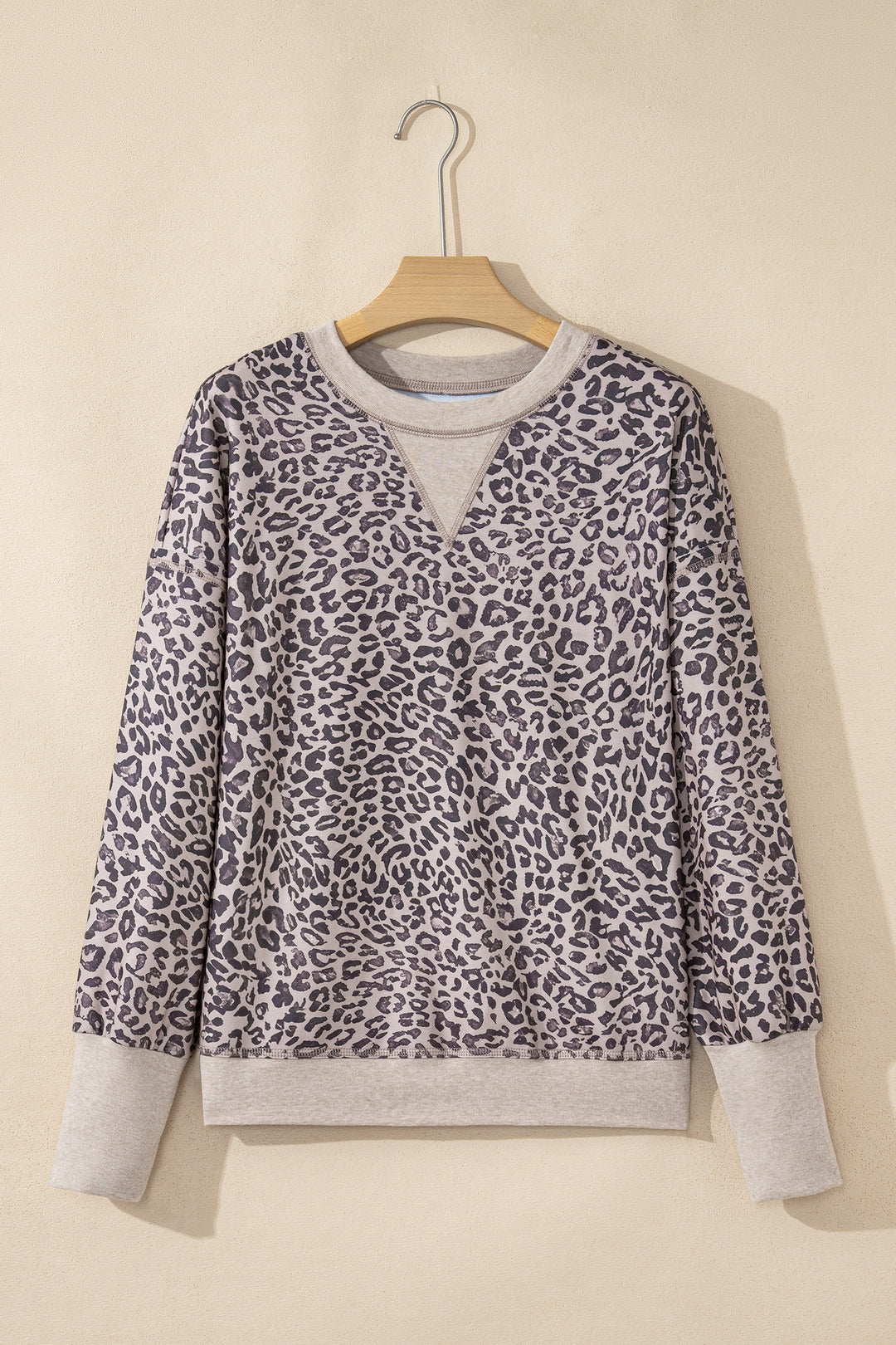 Leopard Print Patchwork Crew Neck Sweatshirt
