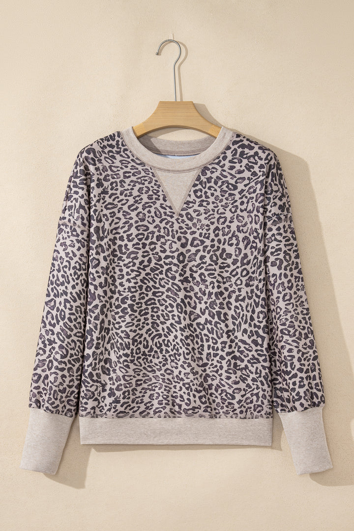 Leopard Print Patchwork Crew Neck Sweatshirt