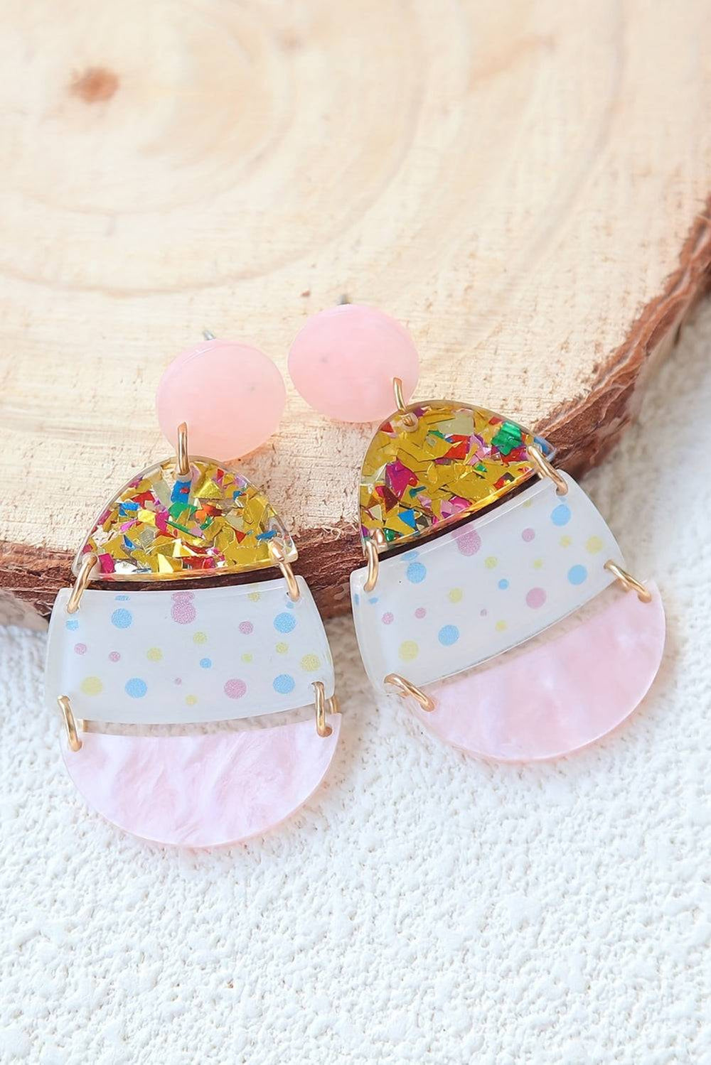 Pink Cute Printed Easter Egg Shape Drop Earrings -