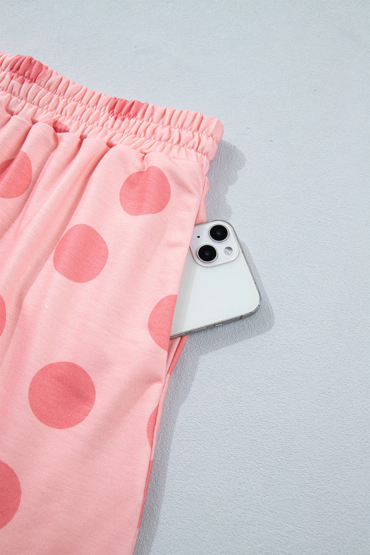 Polka Dot Short Sleeve Top Casual Skort 2pcs Outfit
