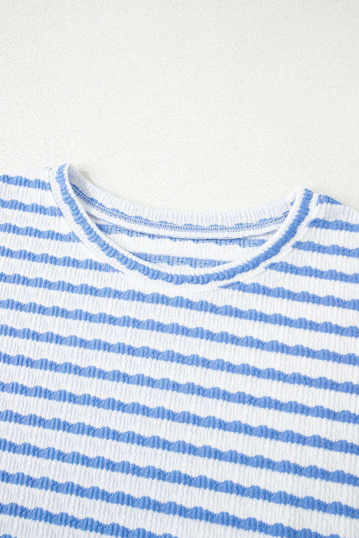 Stripe Knitted Short Sleeve Top and Drawstring Shorts Set