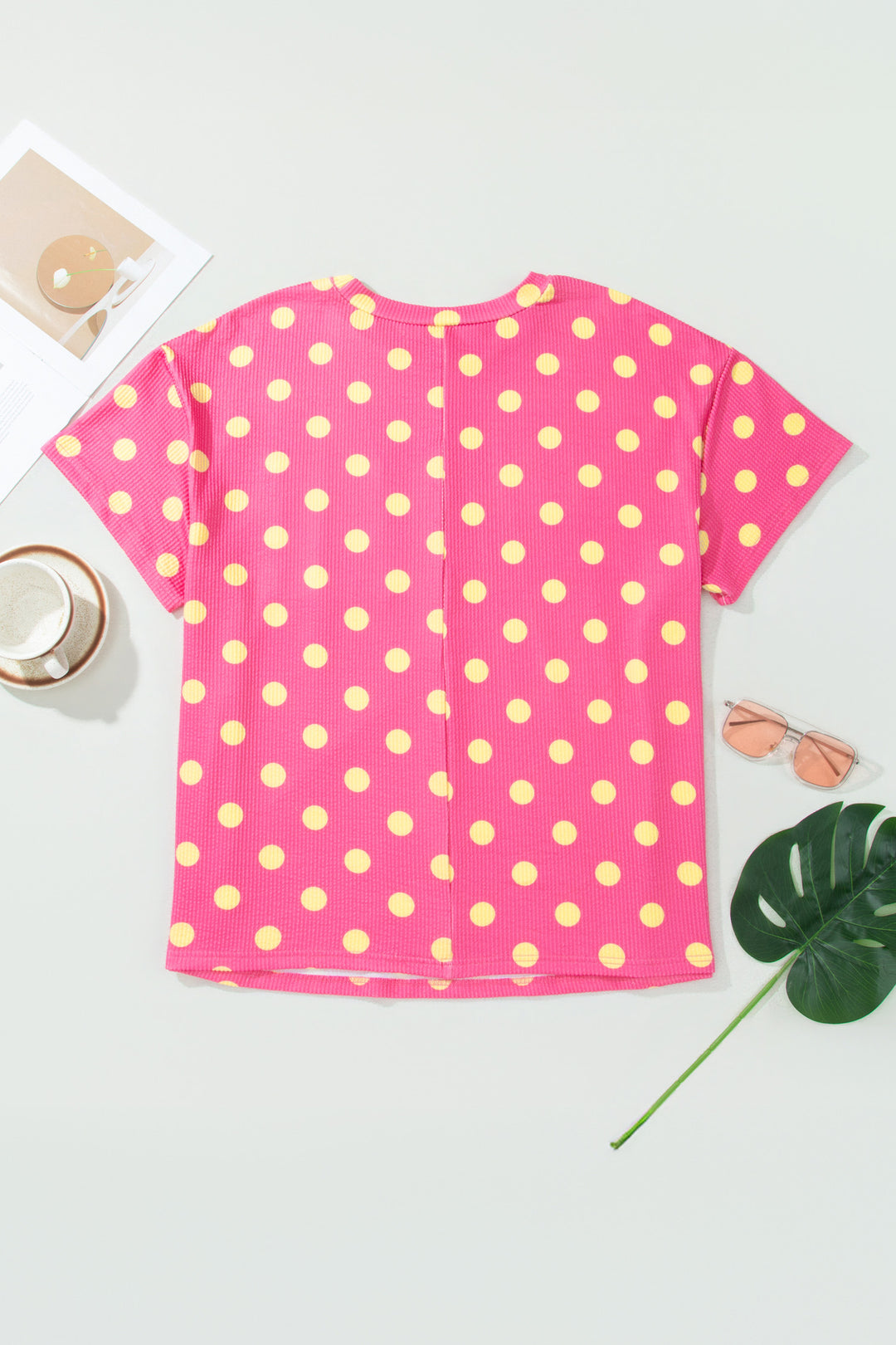 Twisted Rib Polka Dot Print Plus Size T Shirt