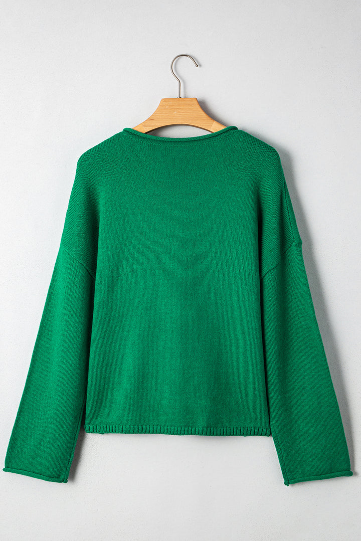 Bright Green Solid Color Knit Button Drop Shoulder Sweater Cardigan
