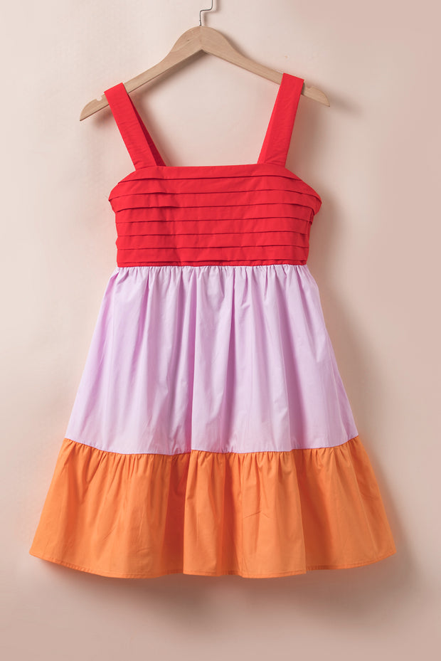 Multicolour Tri-color Tied Backless Fit Flare Dress