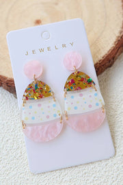 Pink Cute Printed Easter Egg Shape Drop Earrings - Pink / ONE SIZE / Acrylic
