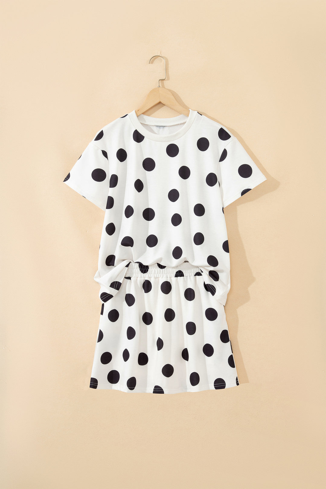 Polka Dot Short Sleeve Top Casual Skort 2pcs Outfit