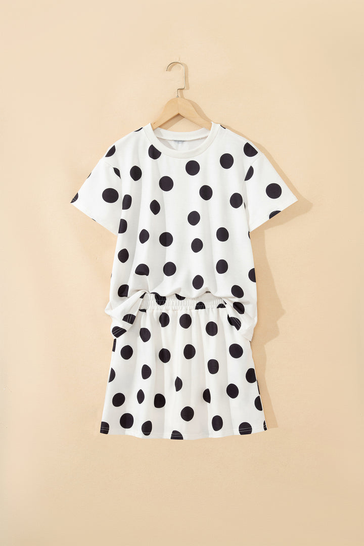 Polka Dot Short Sleeve Top Casual Skort 2pcs Outfit