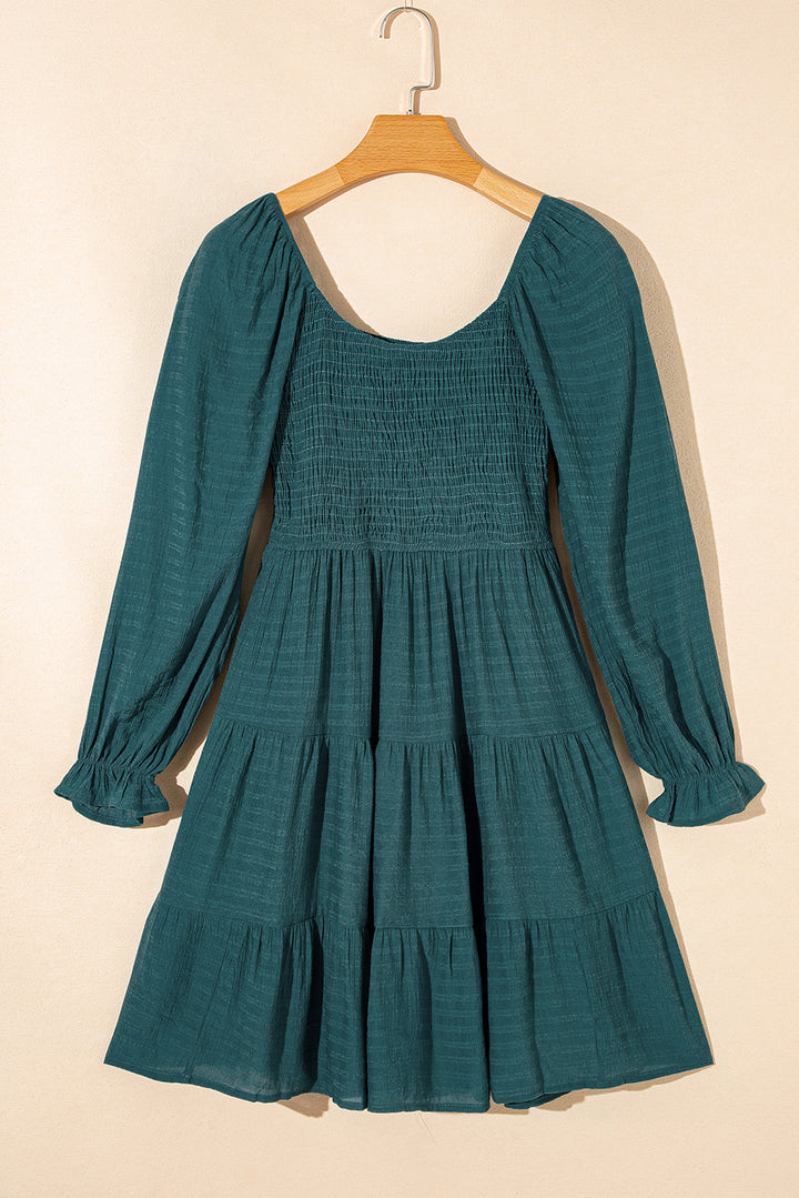 Bishop Sleeve Smocked Tiered Mini Dress