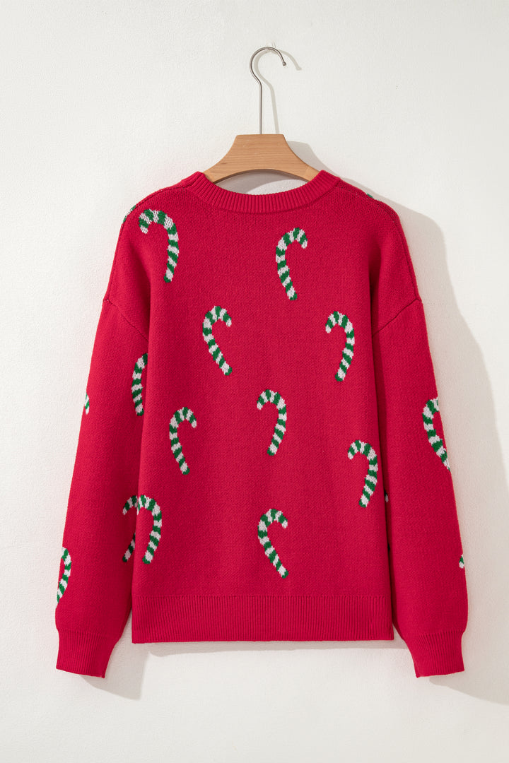 Christmas Candy Cane Holiday Drop Shoulder Sweater