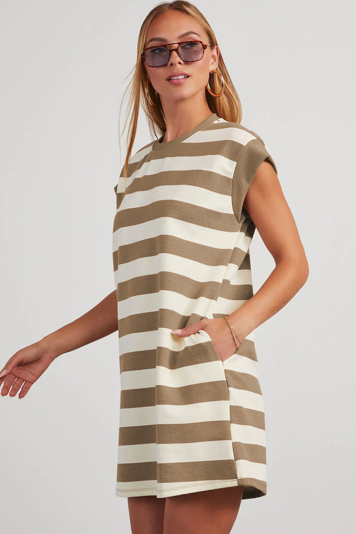 Stripe Cap Sleeve Shift T Shirt Dress