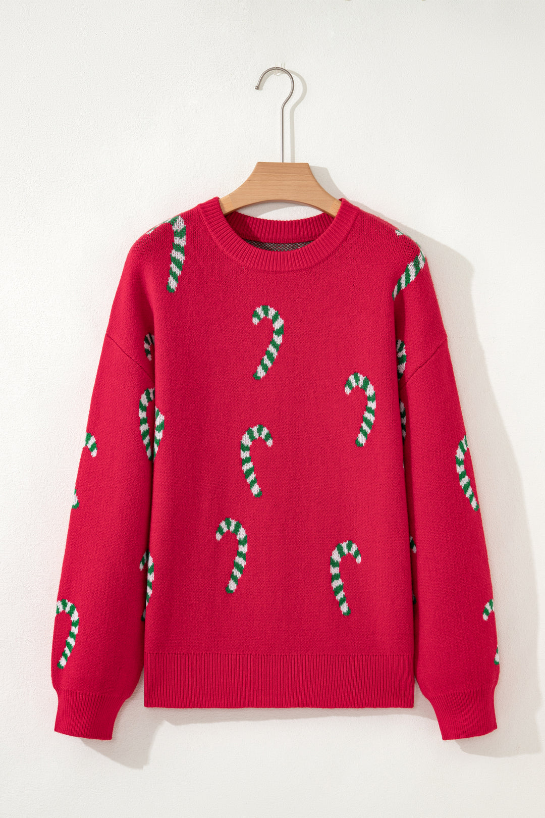 Christmas Candy Cane Holiday Drop Shoulder Sweater