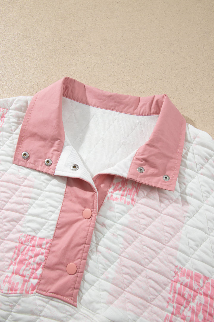 Floral Quilted Half Button Pocketed Pullover Sweatshirt