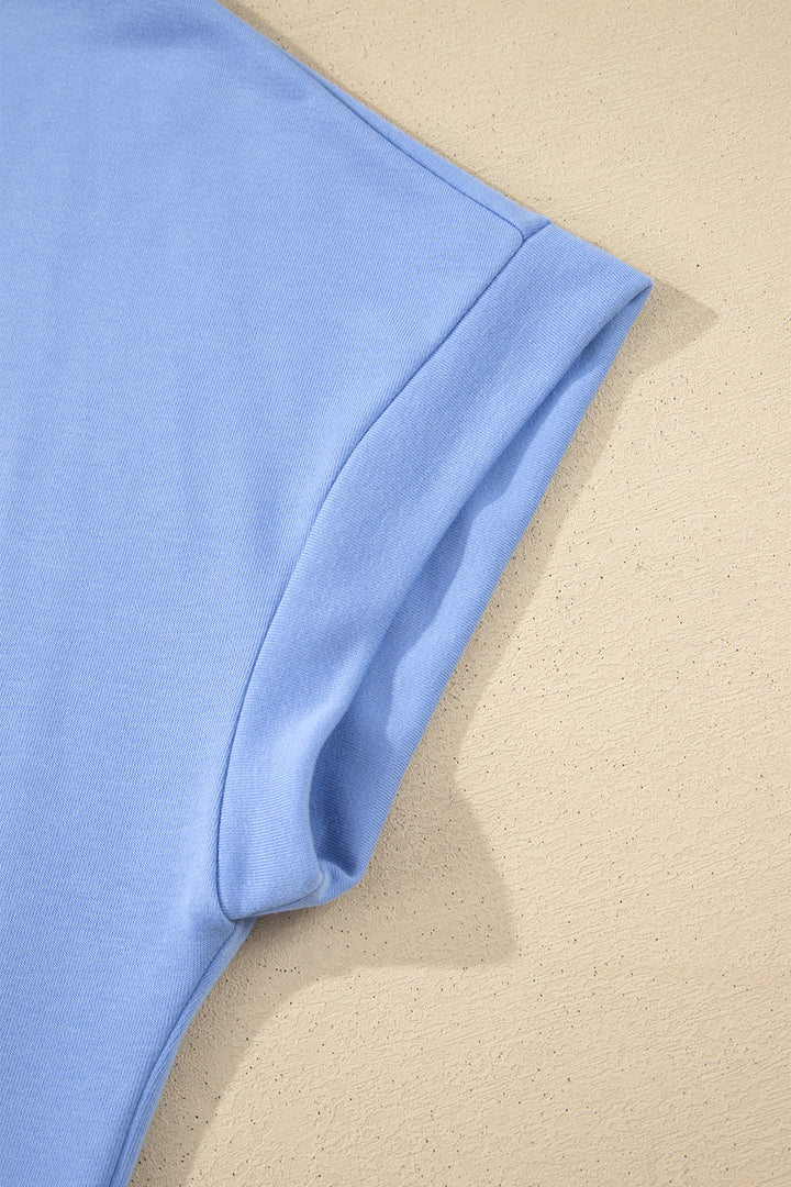 Beau Blue Plus Size Solid Scalloped Hem Button Neck Pullover Mini Dress