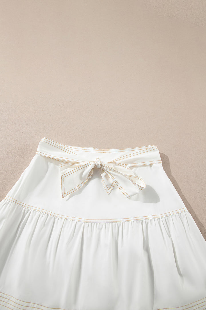 White Knot High Waist Casual Mini Skirt