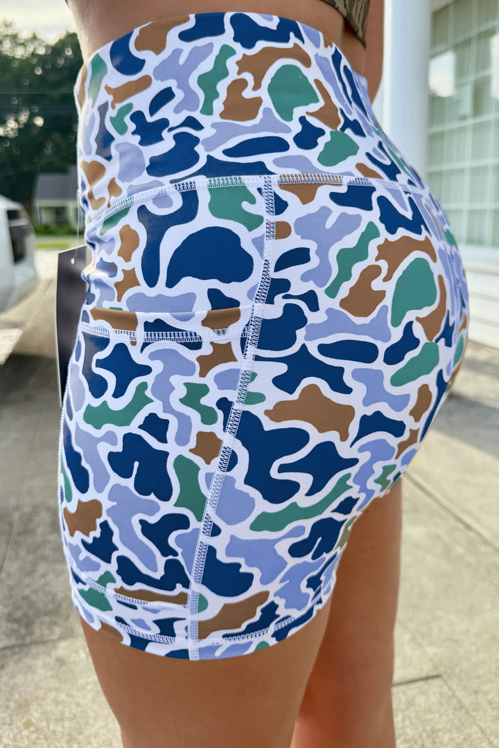 Abstract Camo Printed Seam Detail Biker Shorts