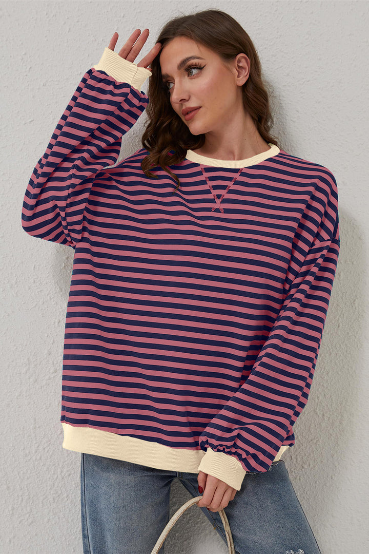 Stripe Oversized Contrast Trim Pullover Sweatshirt