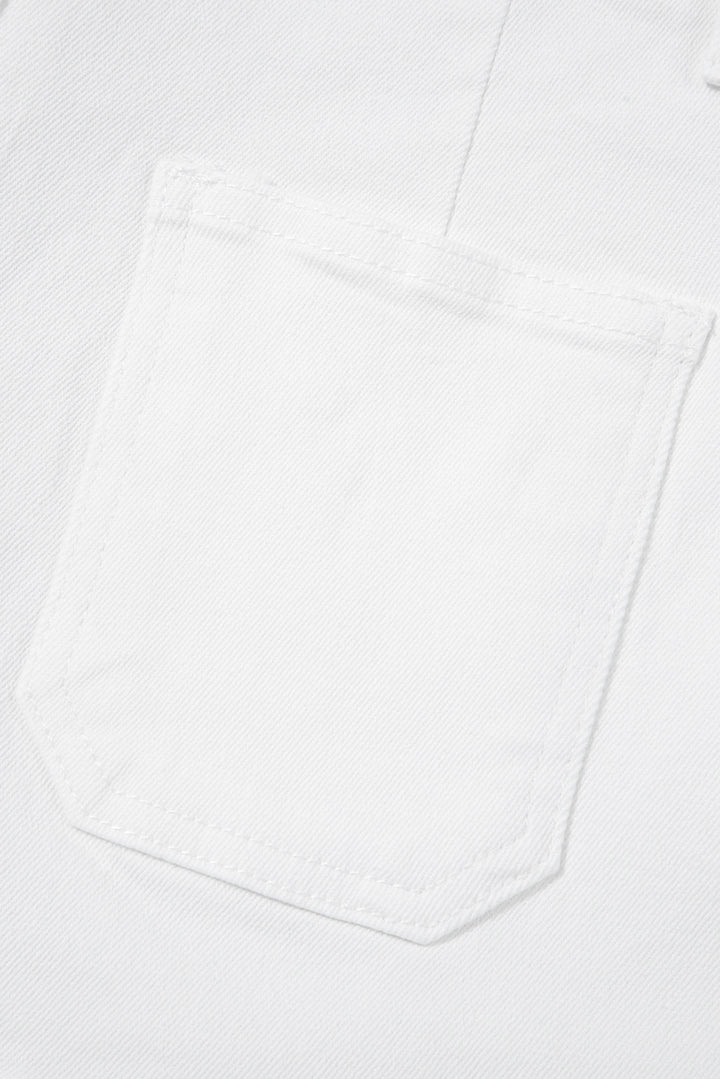 White Scalloped Hemline Acid Wash High Waist Denim Shorts