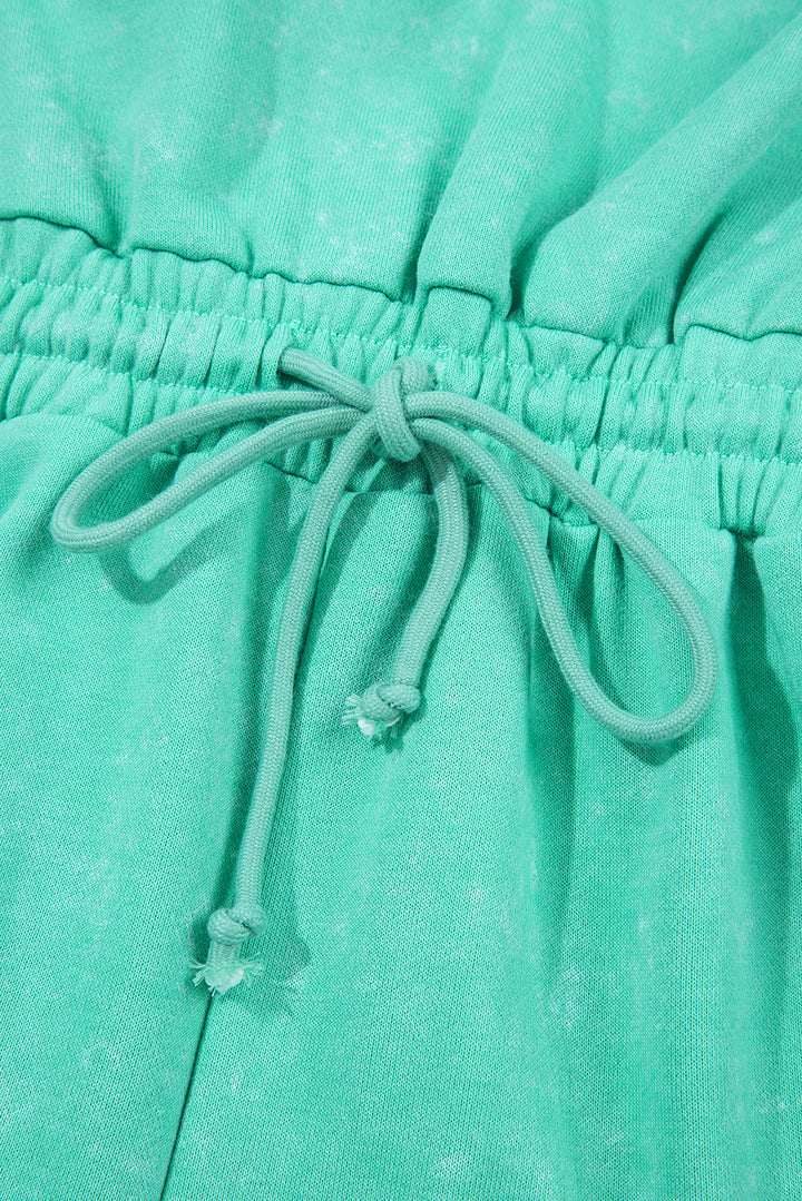 Sea Green Mineral Wash Drawstring Waist Hollow Out Back Short Sleeve Romper