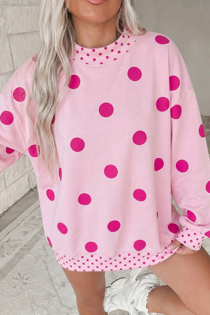 Polka Dot Print Contrast Detail Oversized Tunic Sweatshirt