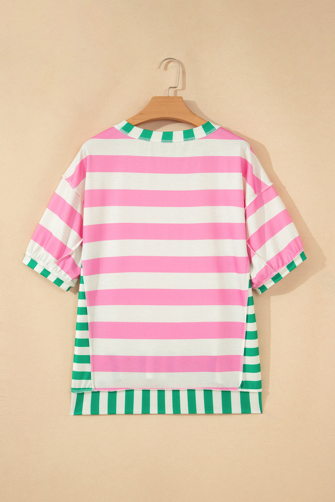 Stripe Exposed Seam Contrast Patchwork Oversized Top