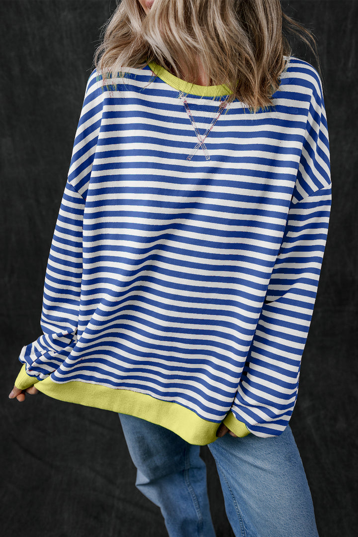 Stripe Oversized Contrast Trim Pullover Sweatshirt