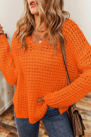 Hollow-out Crochet V Neck Sweater -