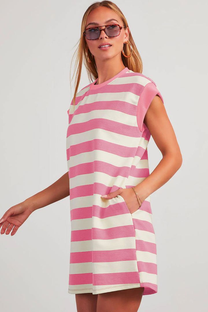 Stripe Cap Sleeve Shift T Shirt Dress