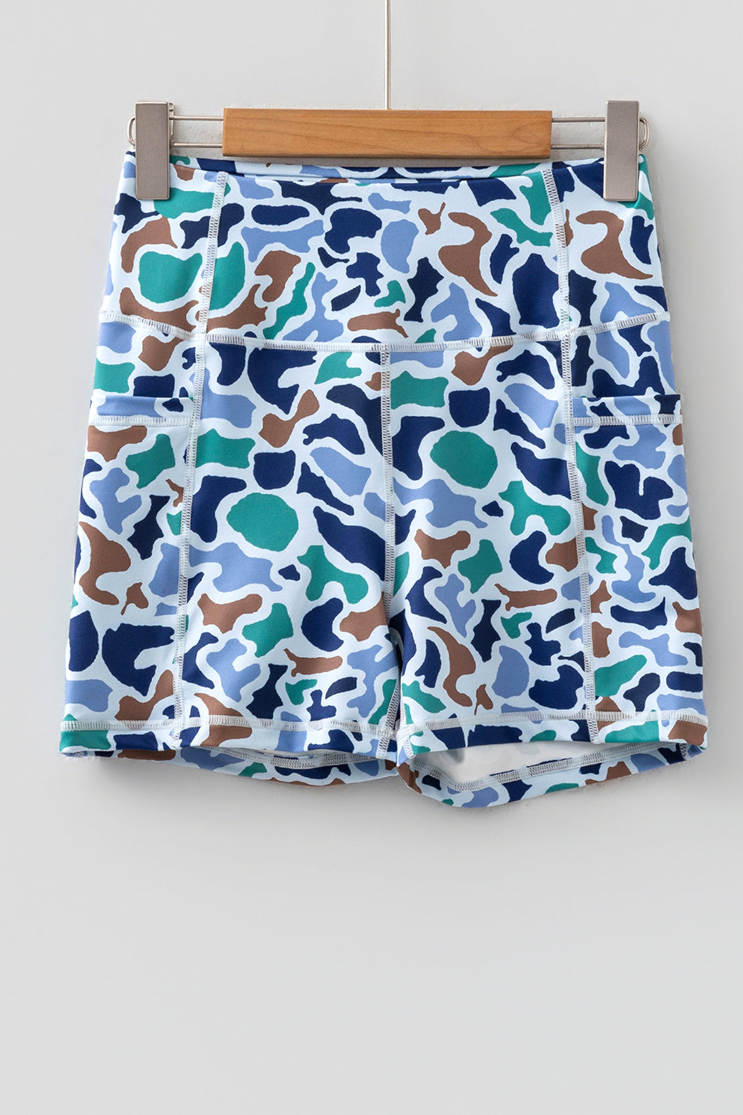 Abstract Camo Printed Seam Detail Biker Shorts
