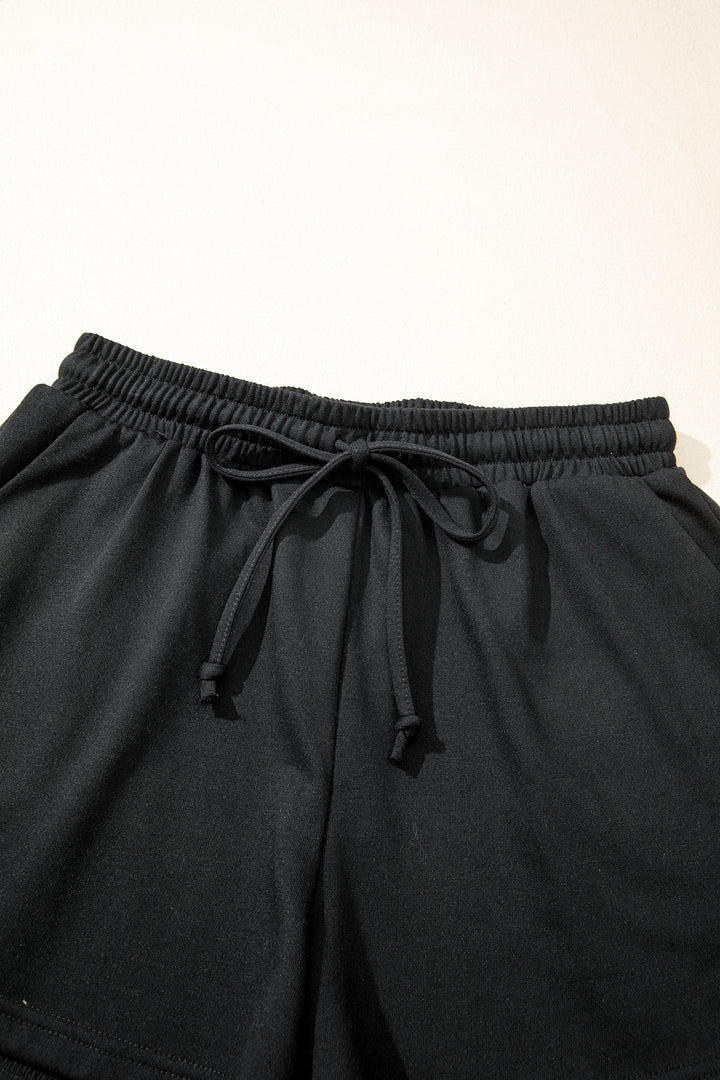 Leopard Bow Patched V Neck Loose Tee Drawstring Shorts 2pcs Outfit