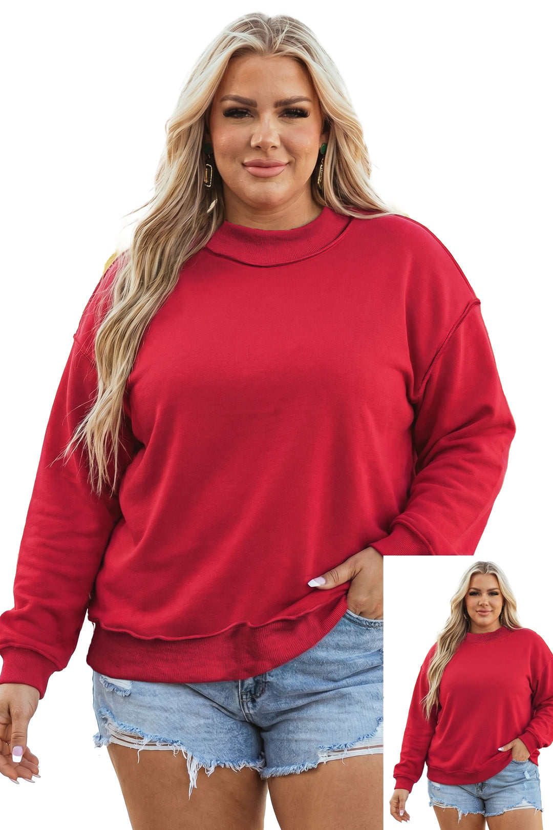 Exposed Seam Detail Reversible Double Wear Plus Size Sweatshirt