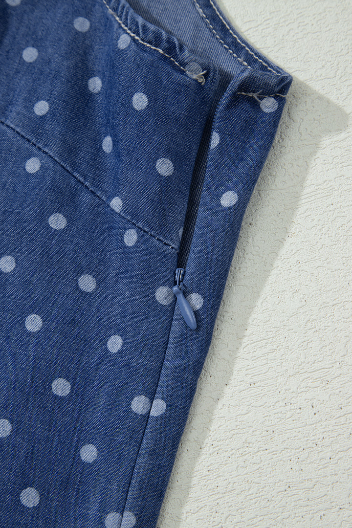 Blue Polka Dot Ruffle Hem Sleeveless Shift Dress Mini Vacation