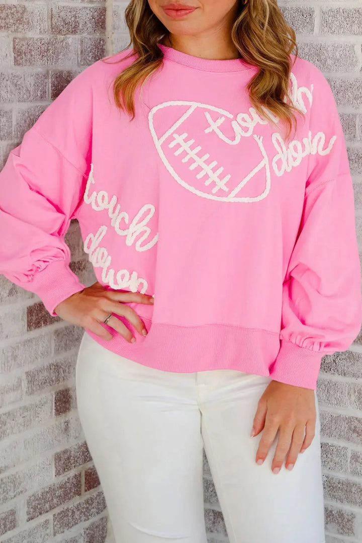 Pink Touch Down Football Embroidered Plus Size Sweatshirt