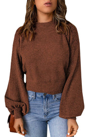 Solid Color Lantern Sleeve Knitted Sweater