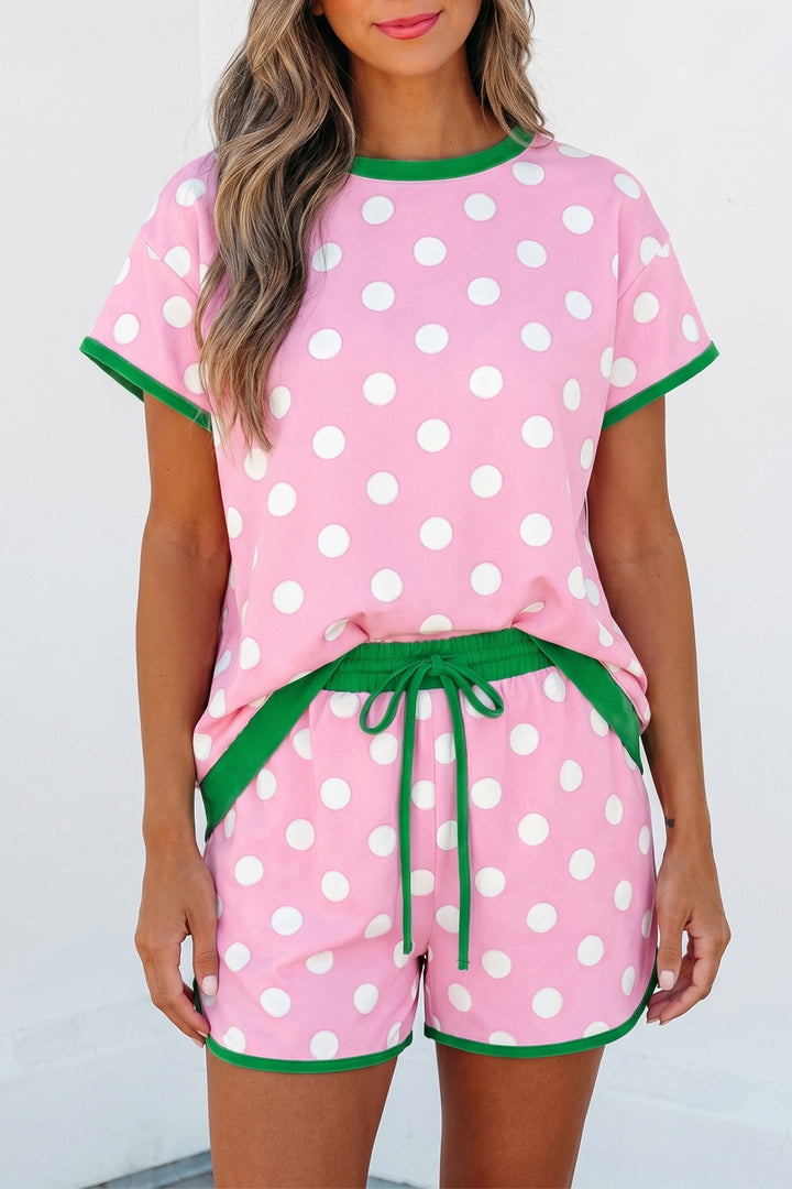 Polka Dot Contrast Edge Casual Short Set