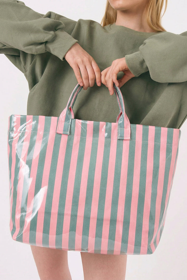 Glossy Striped Vinyl Large Tote Bag